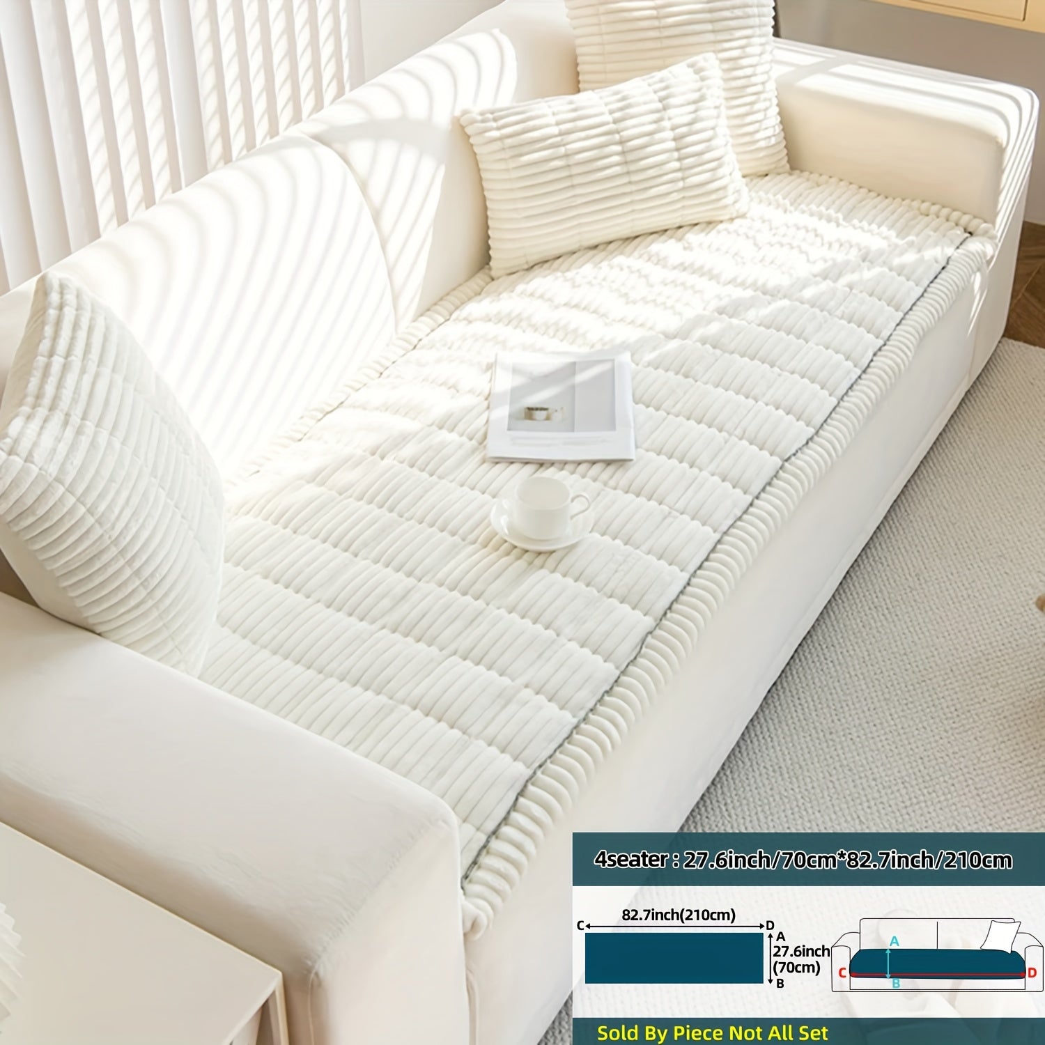 Boho Style Quilted Short Plush Sofa Cover with Ruffle Design Non-Slip Pet Friendly Machine Washable