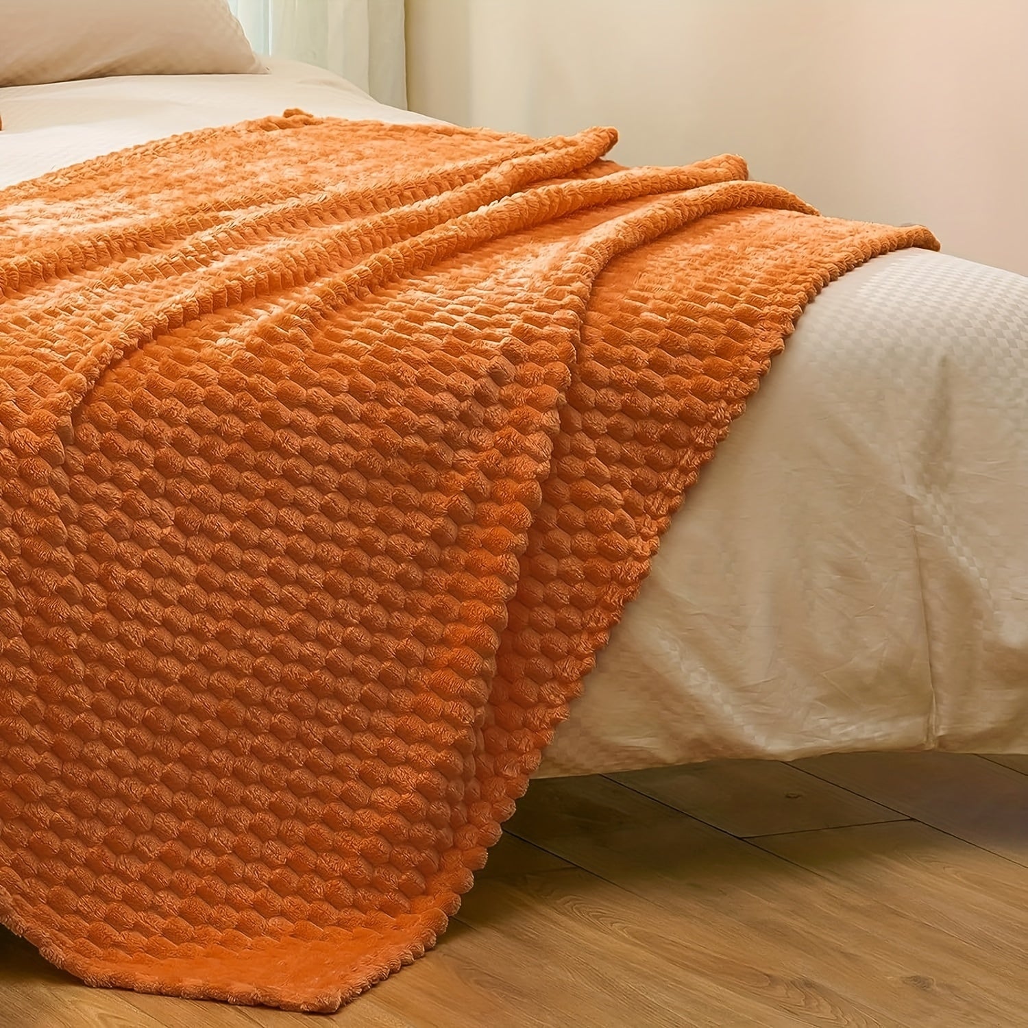 Manta de franela naranja quemada ultra suave, jacquard 3D, para todas las estaciones, ligera