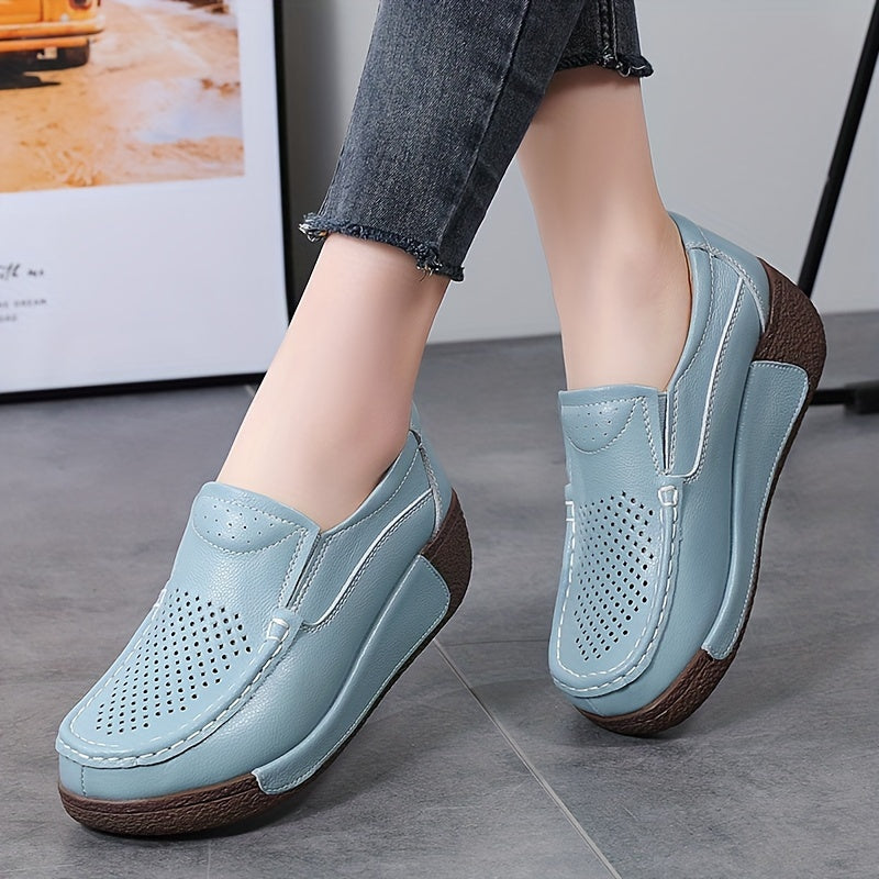 Women's Slip-On Mid-Heel Platform Shoes Breathable Synthetic Upper Light Blue
