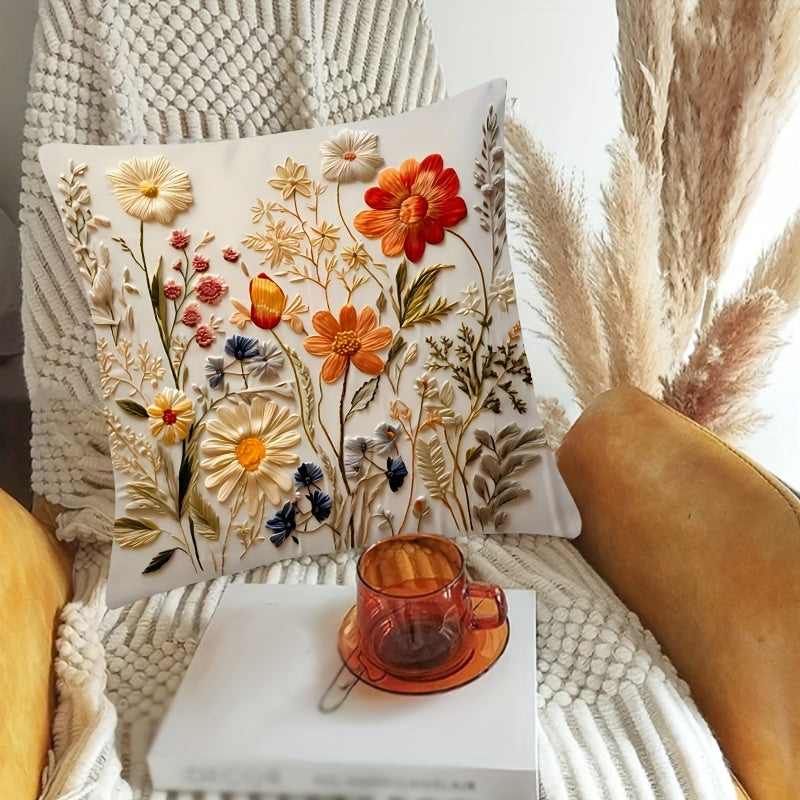 1 шт. Коврик в стиле MEMNUN с цветочным узором из полиэстера; Машинная стирка с застежкой-молнией; Тканевый декоративный чехол для подушки для домашнего и комнатного декора (вставка для подушки не включена)