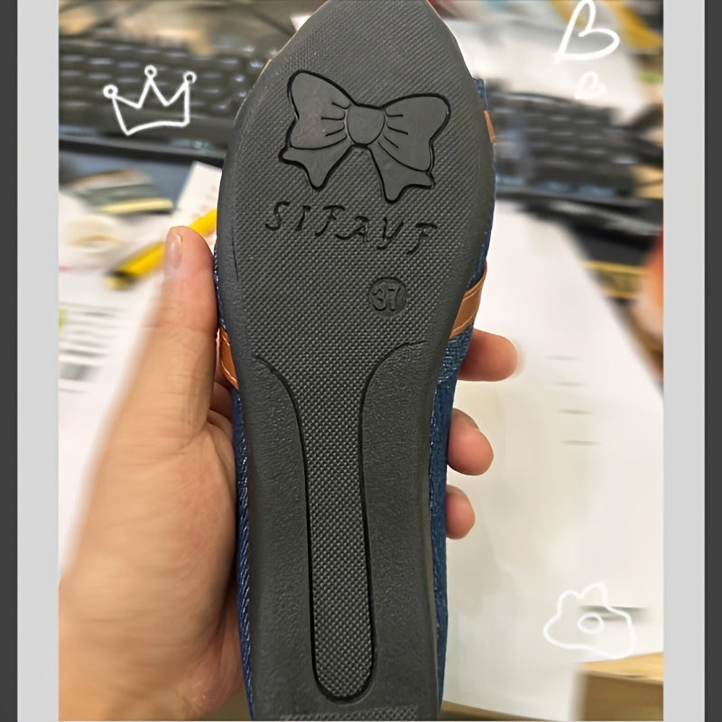 Zapatos planos de mezclilla para mujer, casuales, de punta redonda, sin cordones