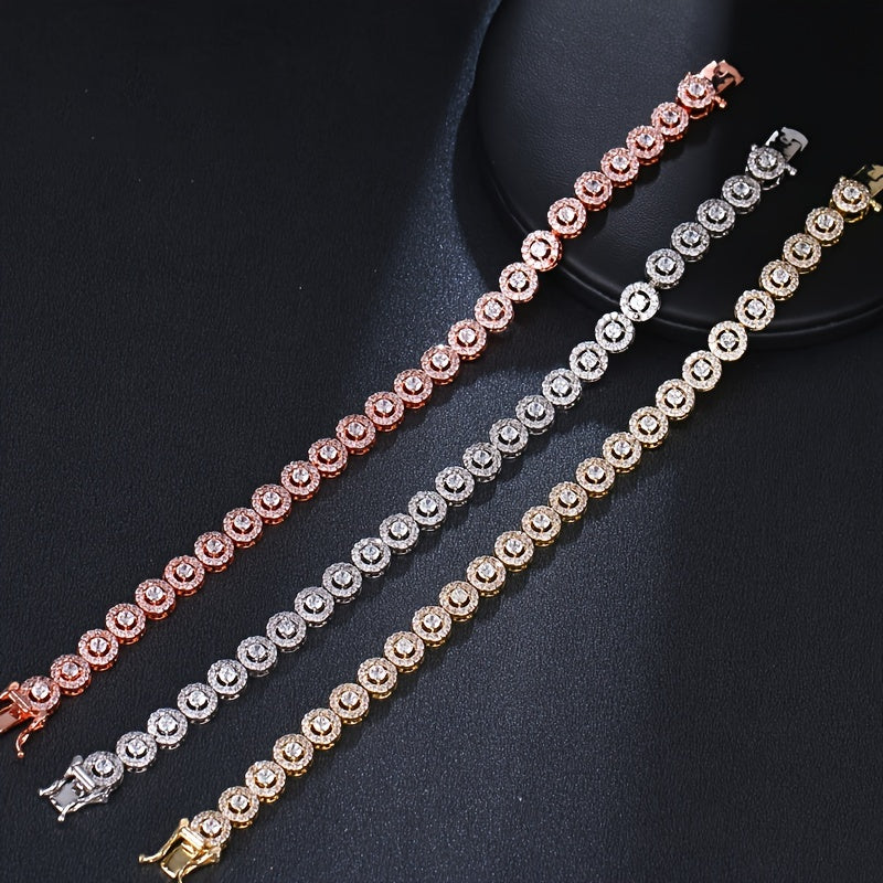 Silver Plated Zirconia Tennis Bracelet with Sparkling Stones and Copper Hand Chain