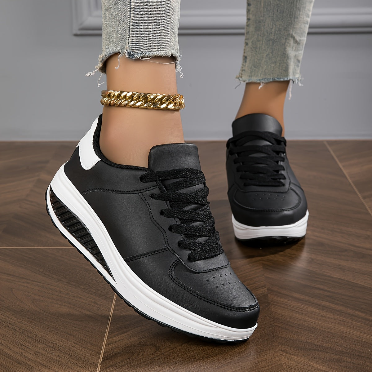 Women's Breathable Lace-Up Sneakers with Thick Sole, All-Season, Multiple Colors