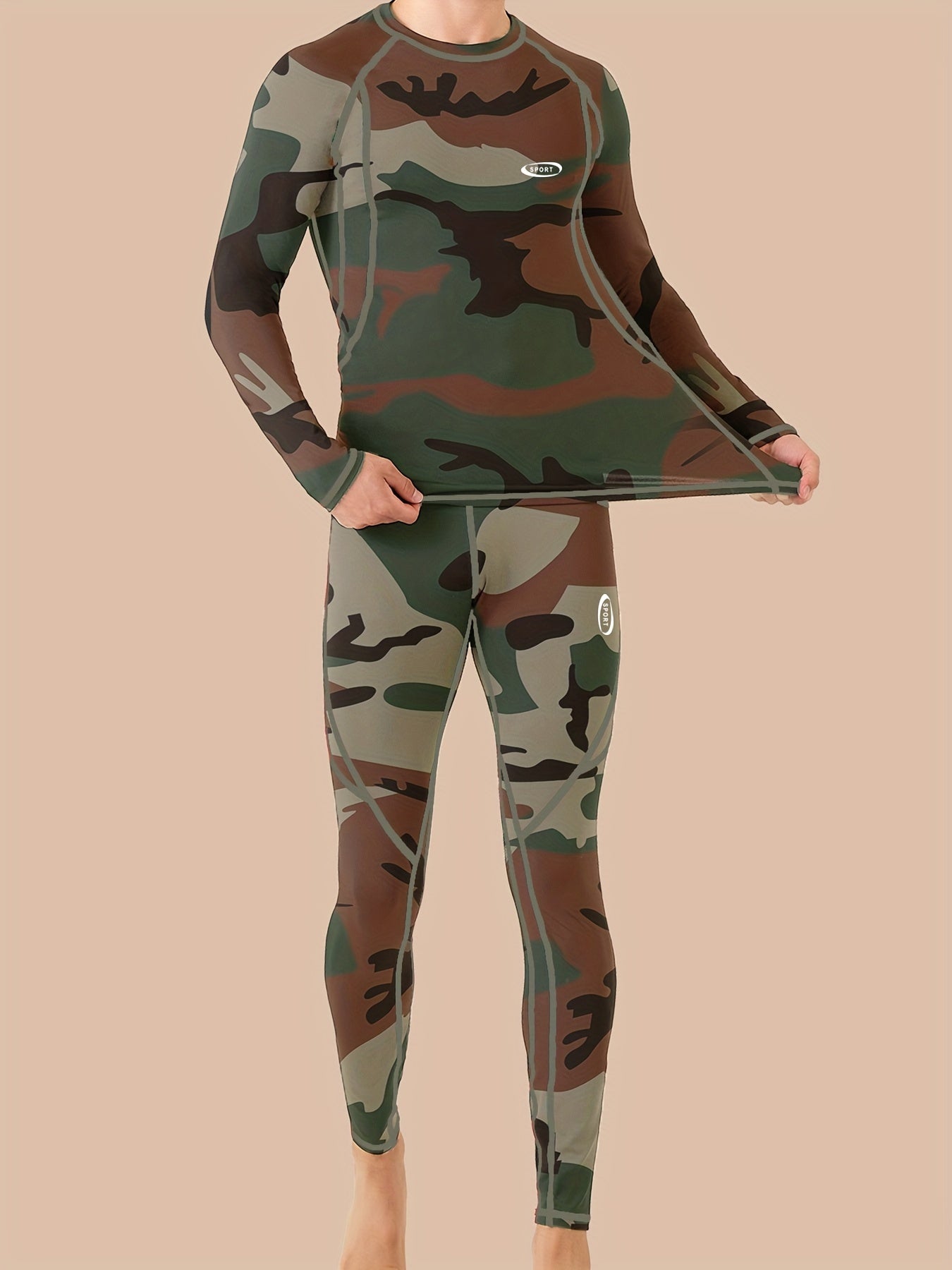 Мужской термальный комплект длинных штанов в камуфляжном стиле с флисовой подкладкой для зимних активных видов спорта на открытом воздухе