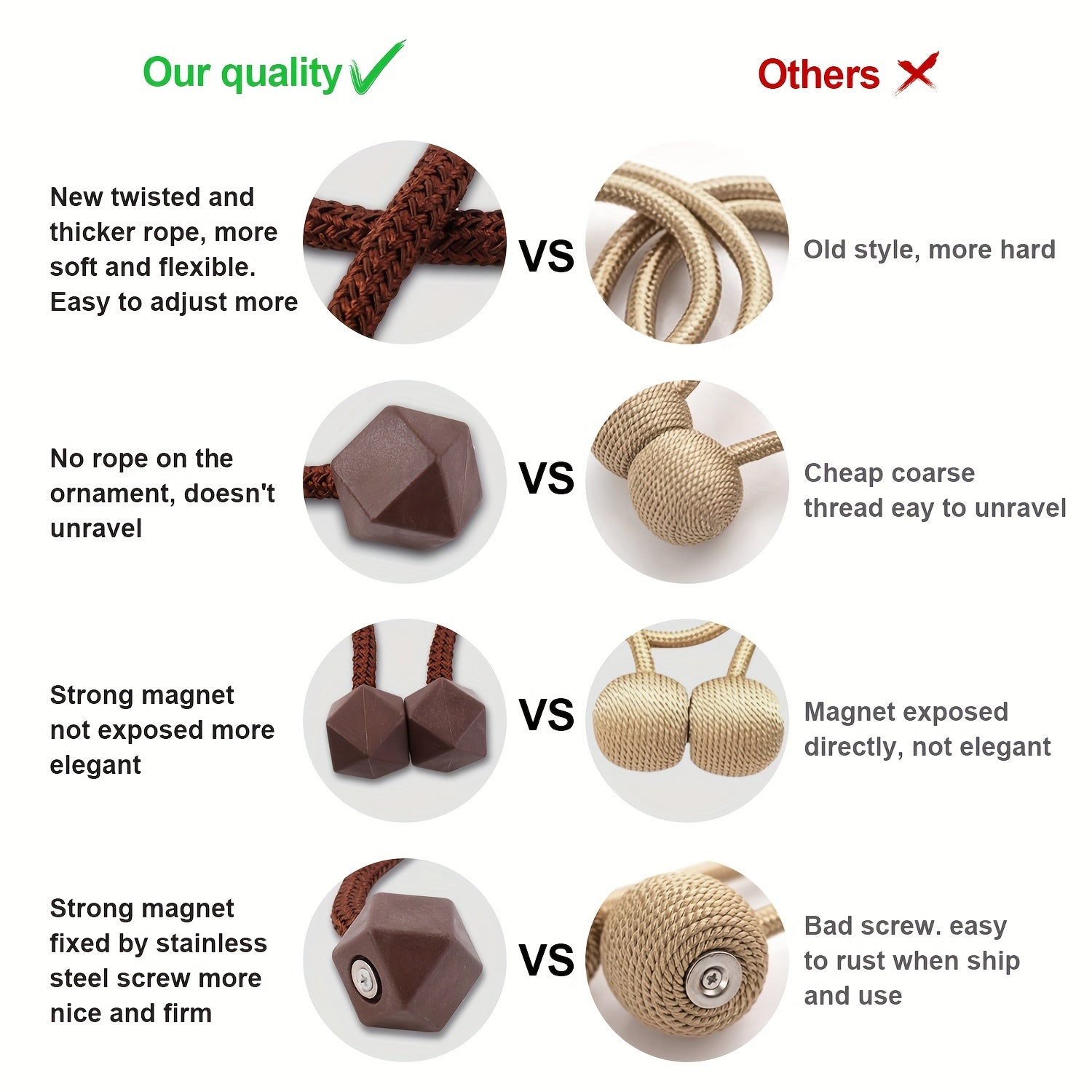 Magnetic Curtain Tiebacks with Thick Twist Rope and Strong Hold for Living Room and Home Decor