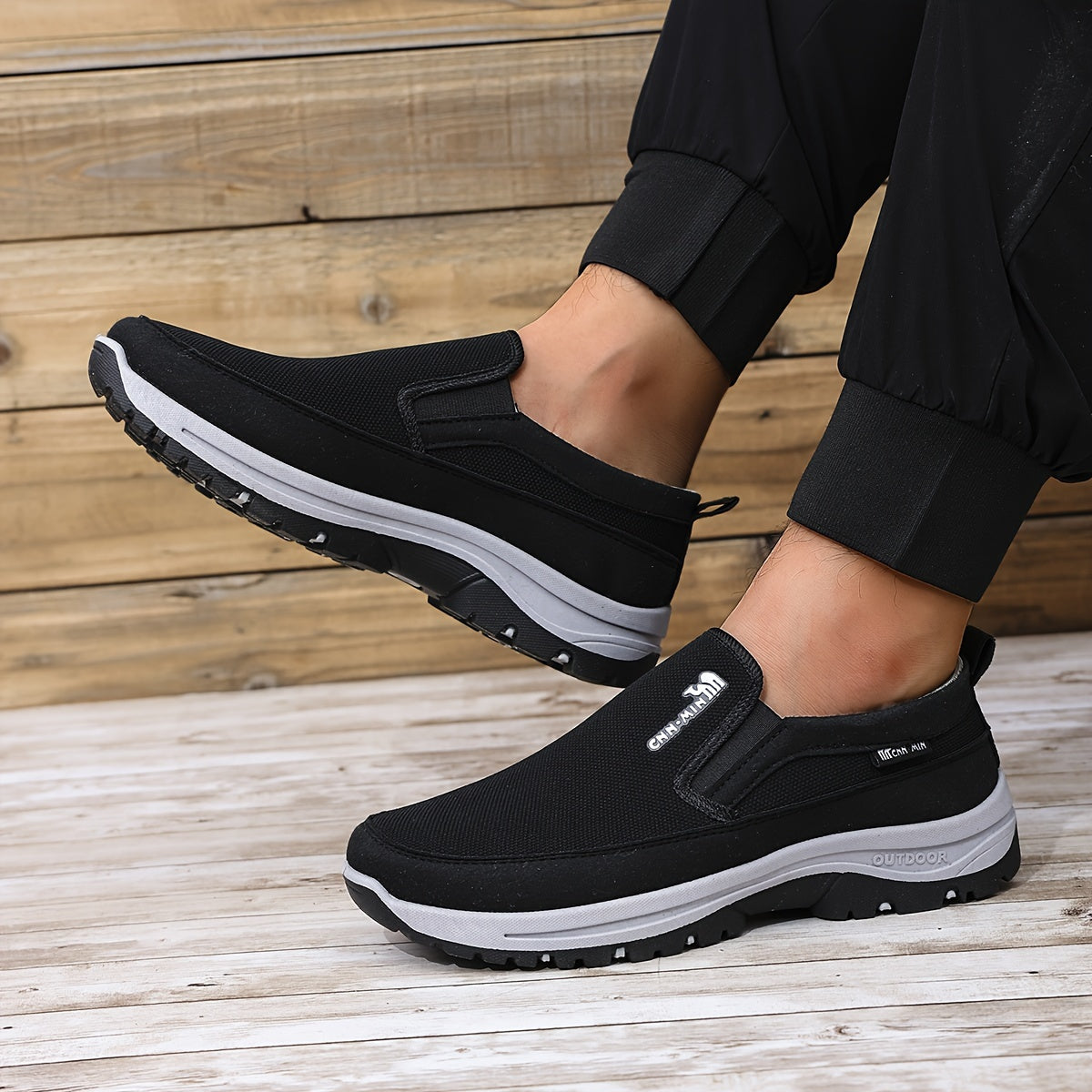 Men's Breathable Knit Slip-On Sneakers for Outdoor Hiking in Gray Black Navy Blue Brown