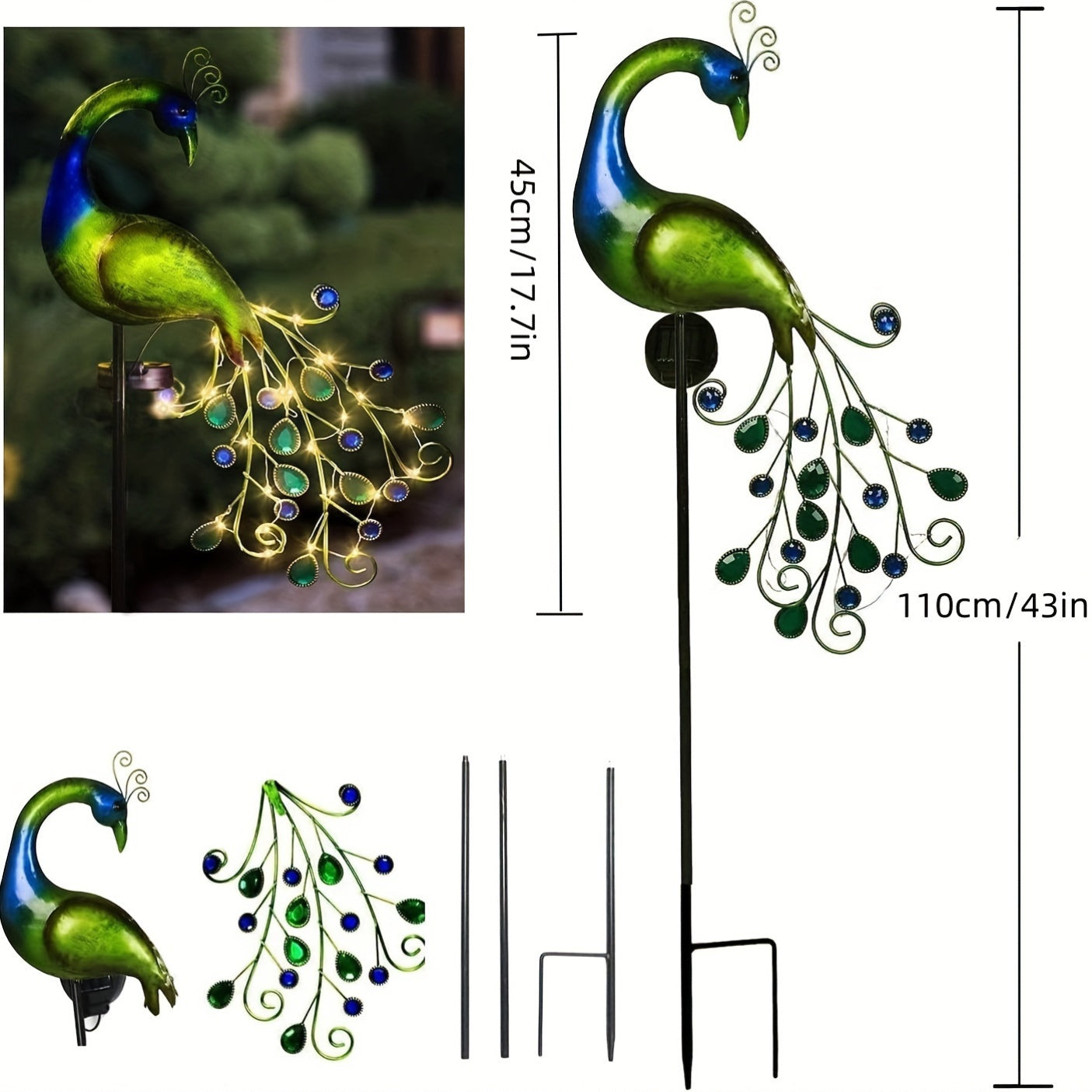 Solar-Powered Peacock Garden Light with Adjustable Lighting Outdoor Yard Decor