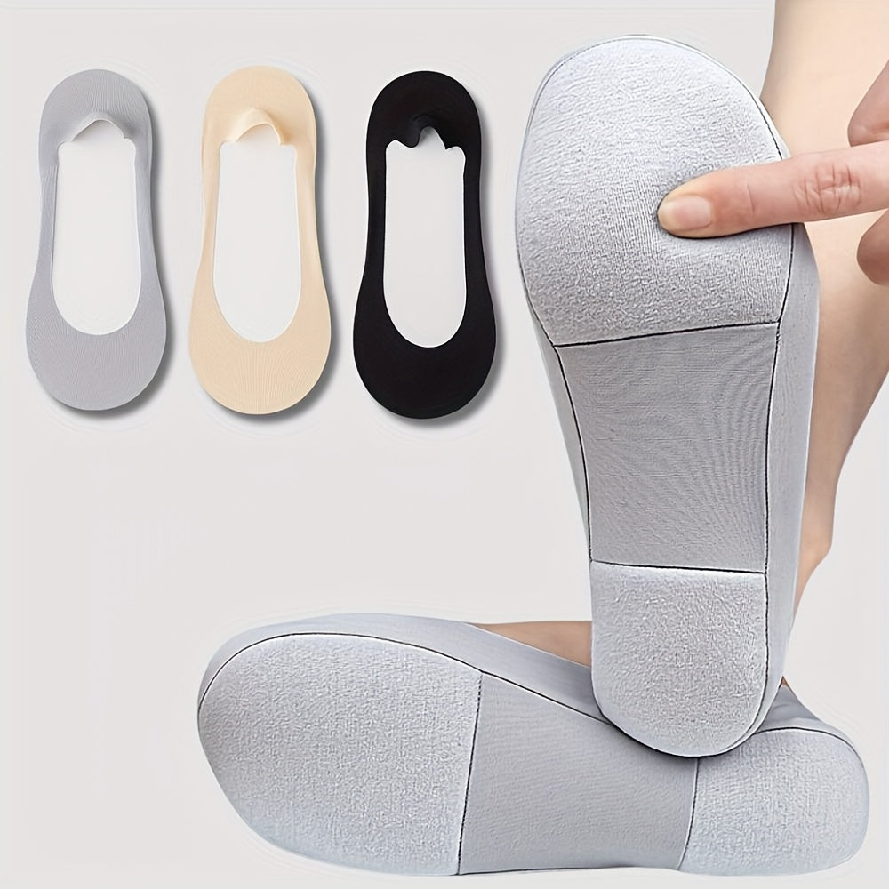 Women’s Cushioned Invisible Breathable Anti-Slip Socks 6 Pairs Black White Beige