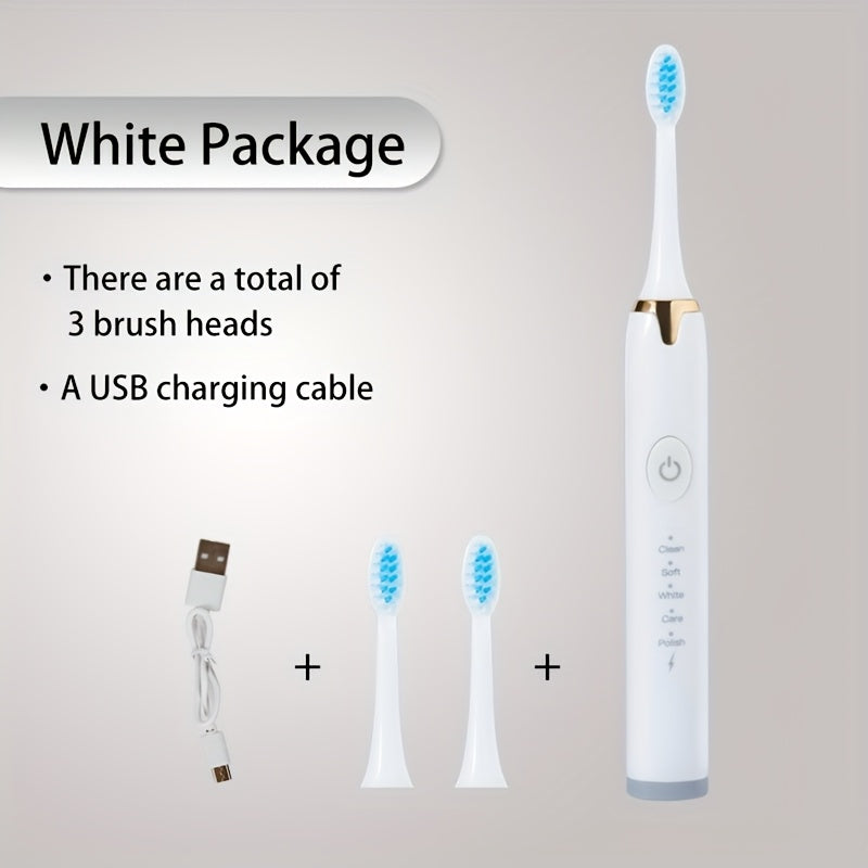 Rechargeable Electric Toothbrush with 3 Brush Heads for Adults