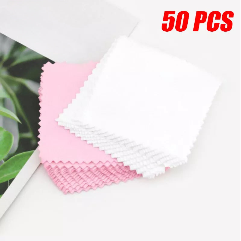 Set of 50 Non-Woven Canvas Jewelry Polishing Cloths Anti-Tarnish Cleaning Pads