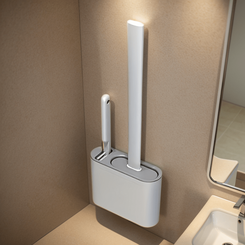 Toilet Brush Set with Long Handle and Stand for Bathroom Cleaning