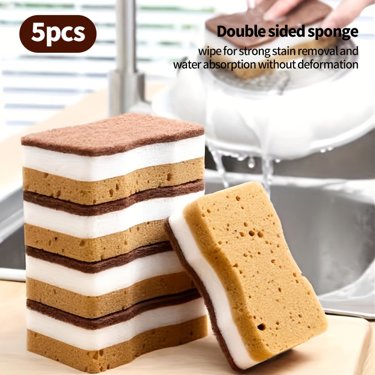 Трехслойные губки для мытья посуды из водорослей в упаковках по 5, 10, 20 или 40 штук. Высококачественные, прочные, нецарапающие кухонные губки, которые обладают высокой впитывающей способностью. Идеально подходят для мытья посуды и протирания, часть из