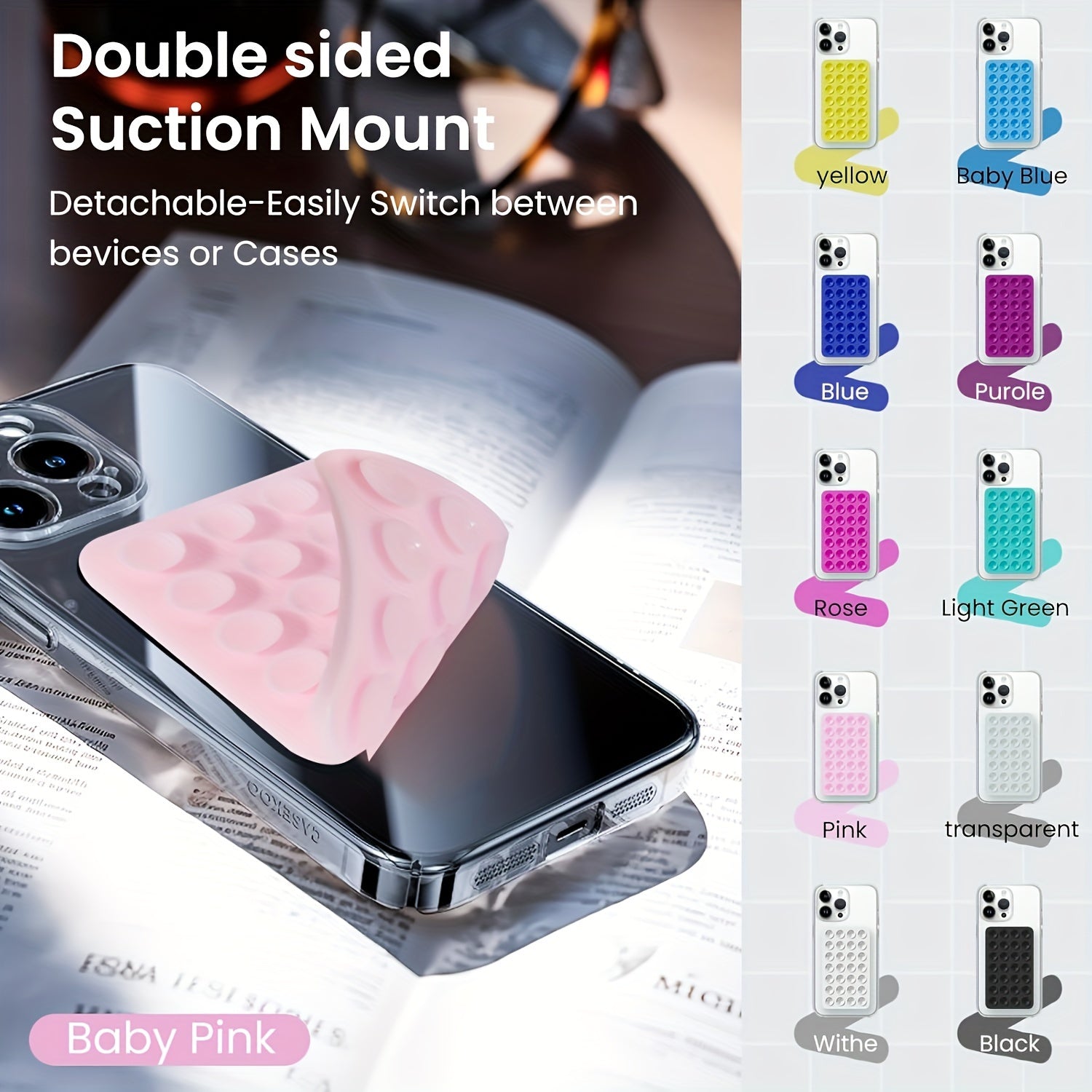 Silicone Mobile Phone Holder with Double-Sided Suction Cups for Selfie and Video Recording