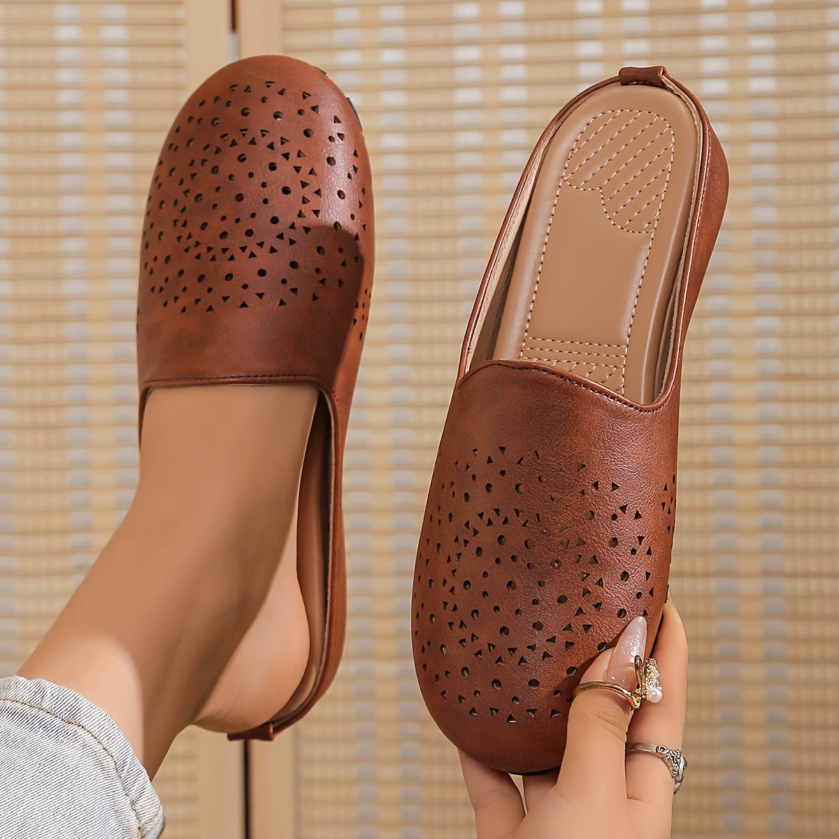 Women's Casual Solid Color Slip-On Loafers with Rubber Sole and Mid Heel