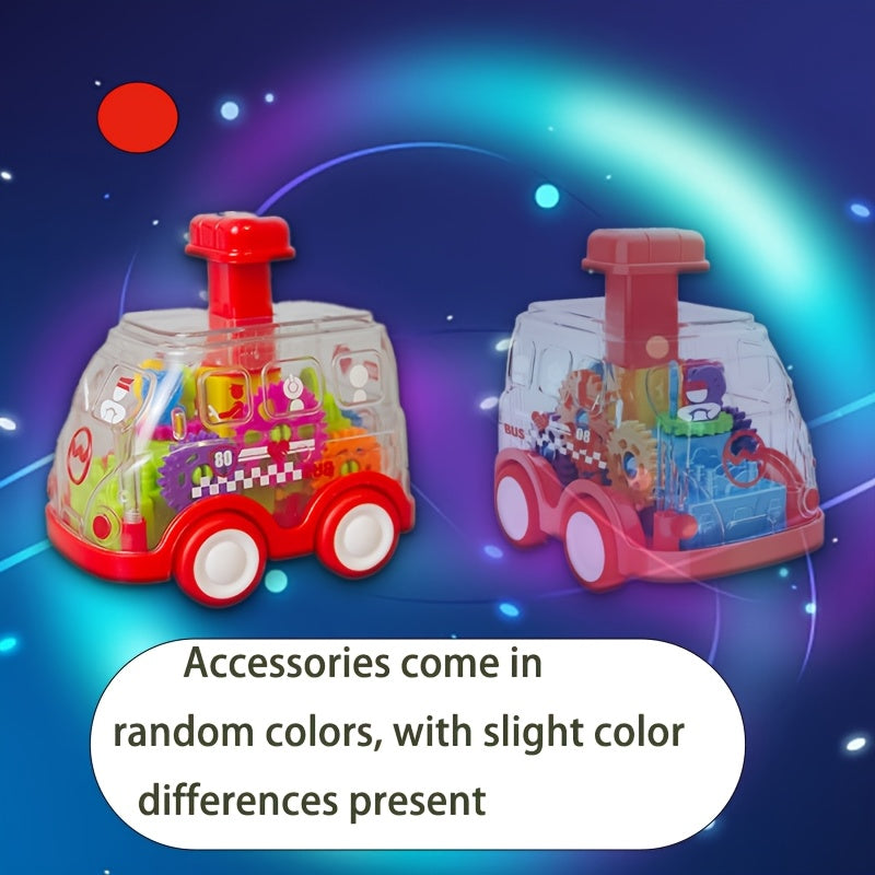 Interaktiv Gear bosish va bosish o'yinchoq transport vositalari to'plami, shaffof friktsion avtomobillar bilan qizil va ko'k ranglarda