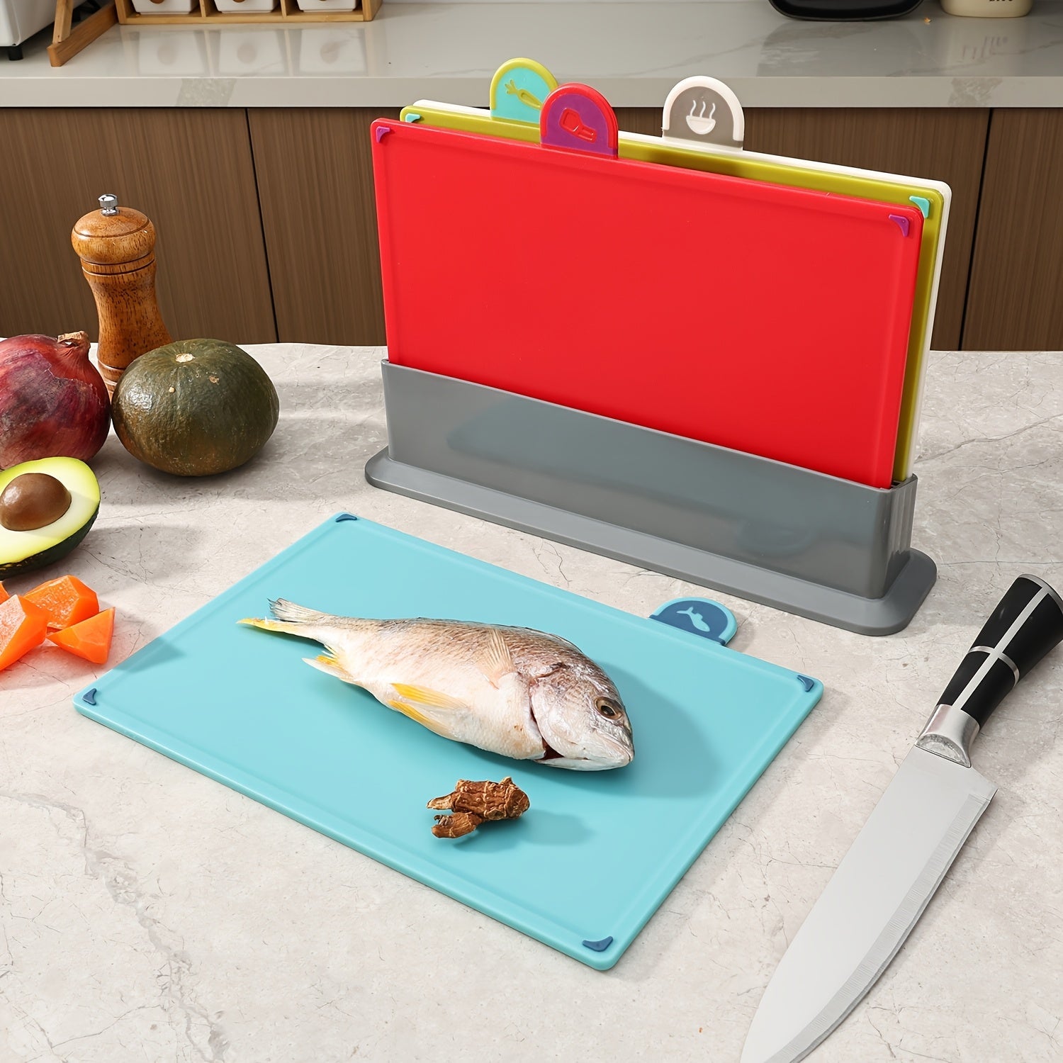 Set of 4 Wheat Straw Plastic Cutting Boards Food Safe Durable PP Kitchen Chopping Boards