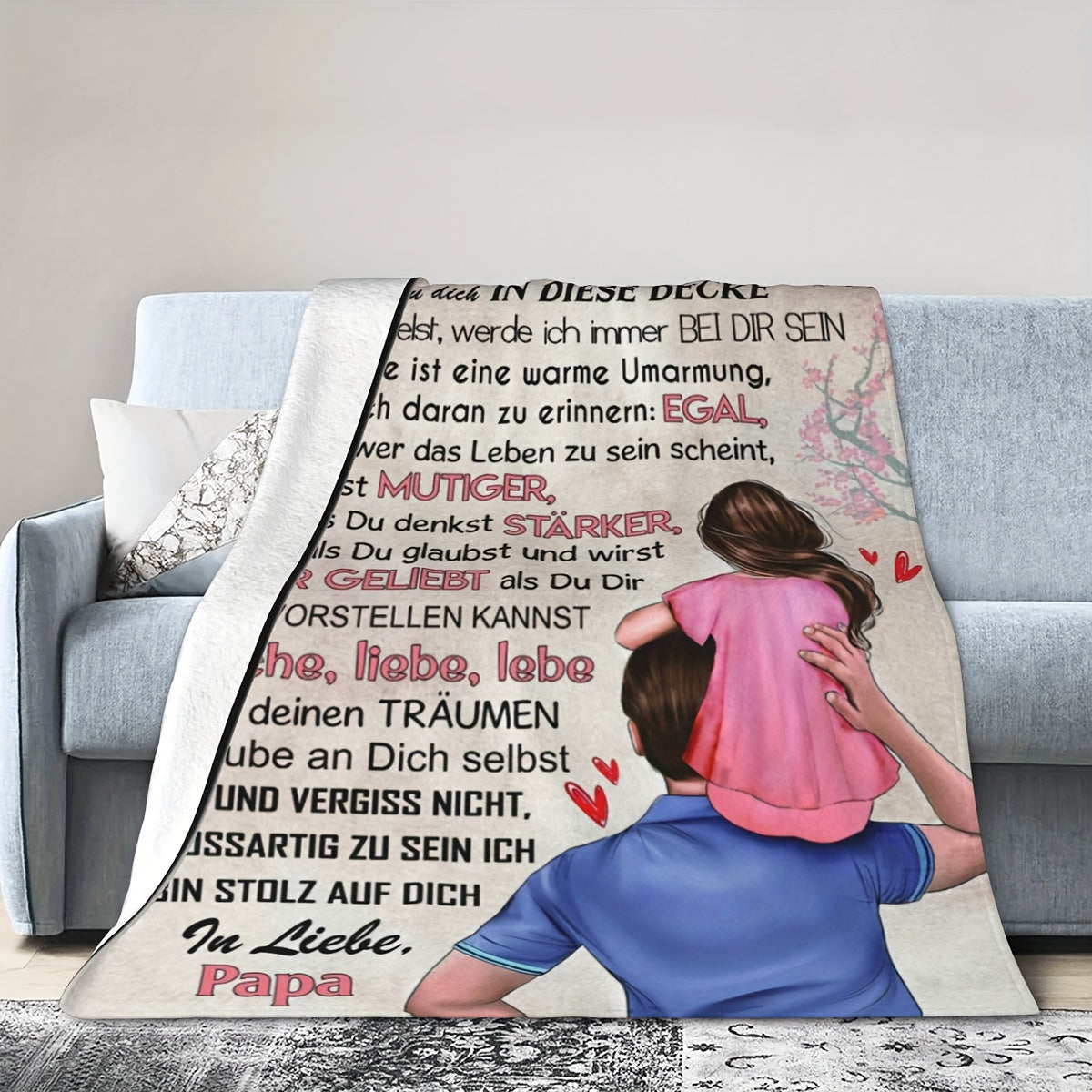 Hypoallergenic Knitted Throw Blanket with German Message for Sofa Camping or Nap