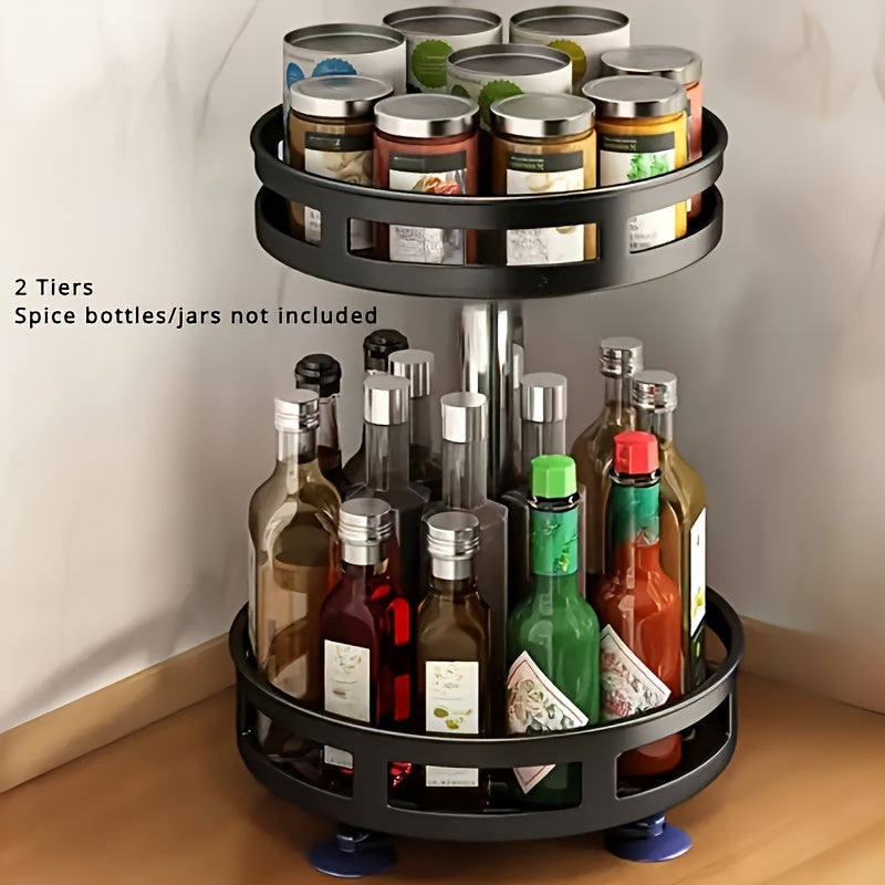 360° Rotating Kitchen Organizer Adjustable Height Metal Spice Rack Lazy Susan