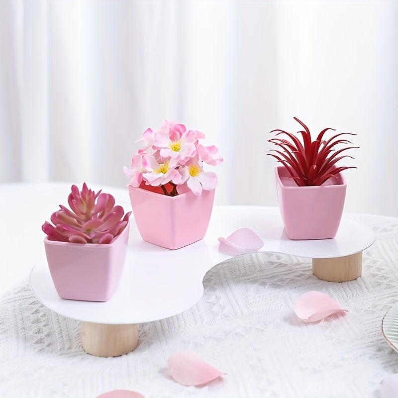 Set of 3 Mini Artificial Flower Arrangements for Wedding Home Office Decor Pink Peach Orchid
