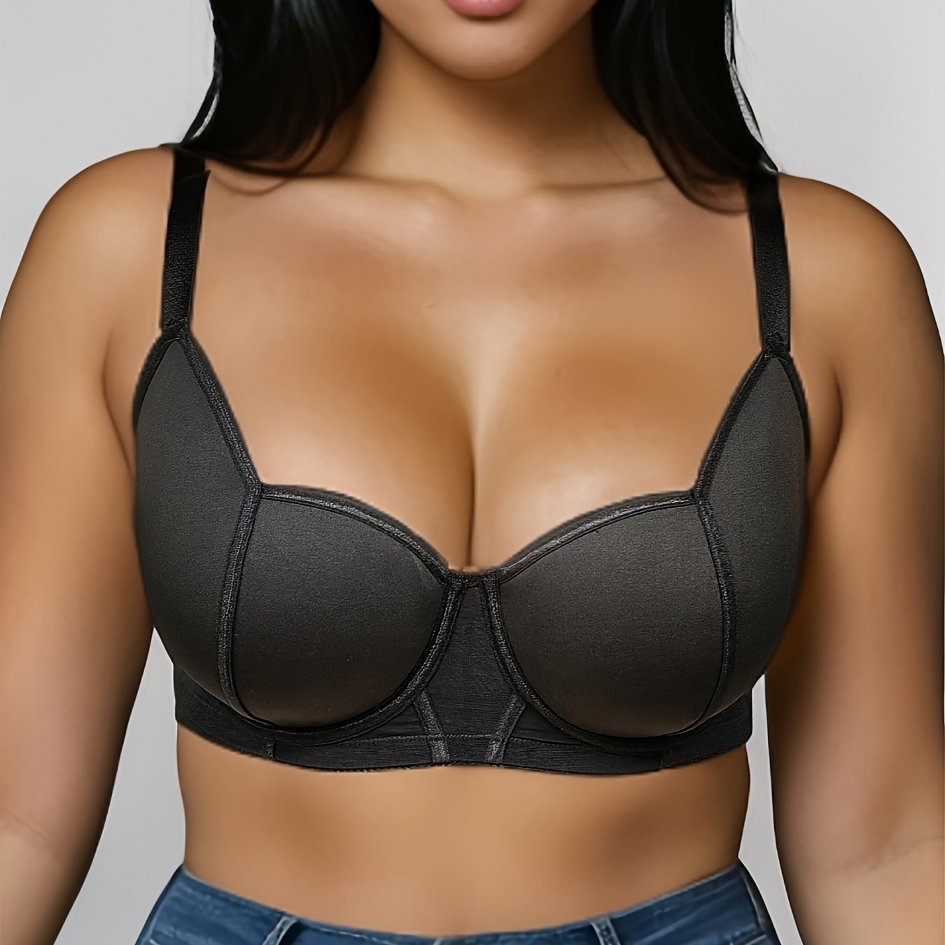 Women's Plus Size Underwire Bra Solid Color Knit Fabric Medium Stretch Support Push-Up