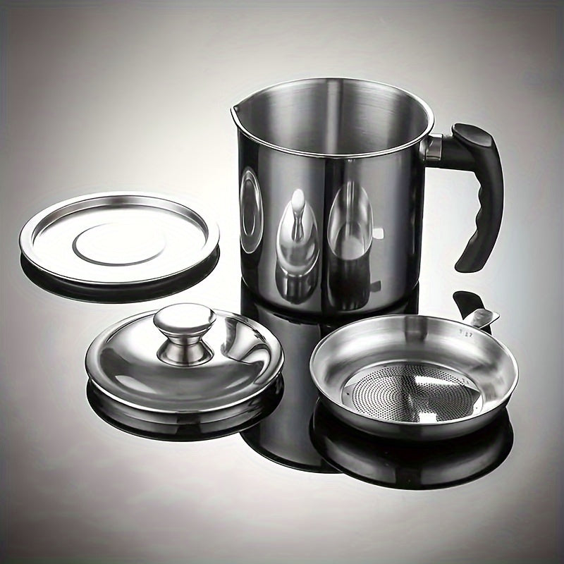 Stainless Steel Oil Filter Jug with Strainer 60oz Kitchen Storage Tank