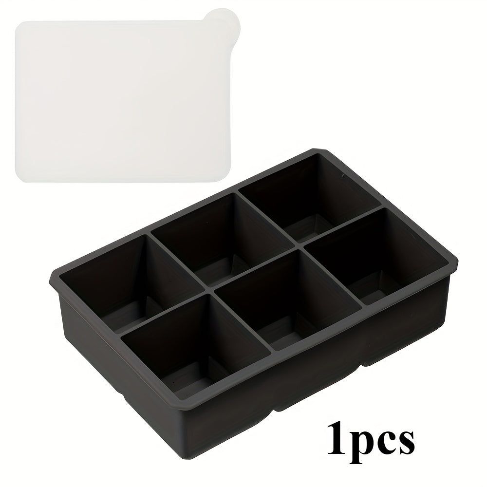 Katta silikon muz kubi shakli, 6 bo'lakli, olib tashlanadigan qopqoq, qayta ishlatiladigan oshxona