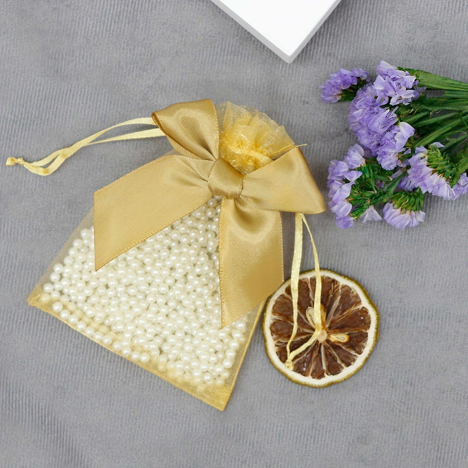 10 Elegant Organza Bags with Ribbon and Bow for Gift Wrapping and Party Favors