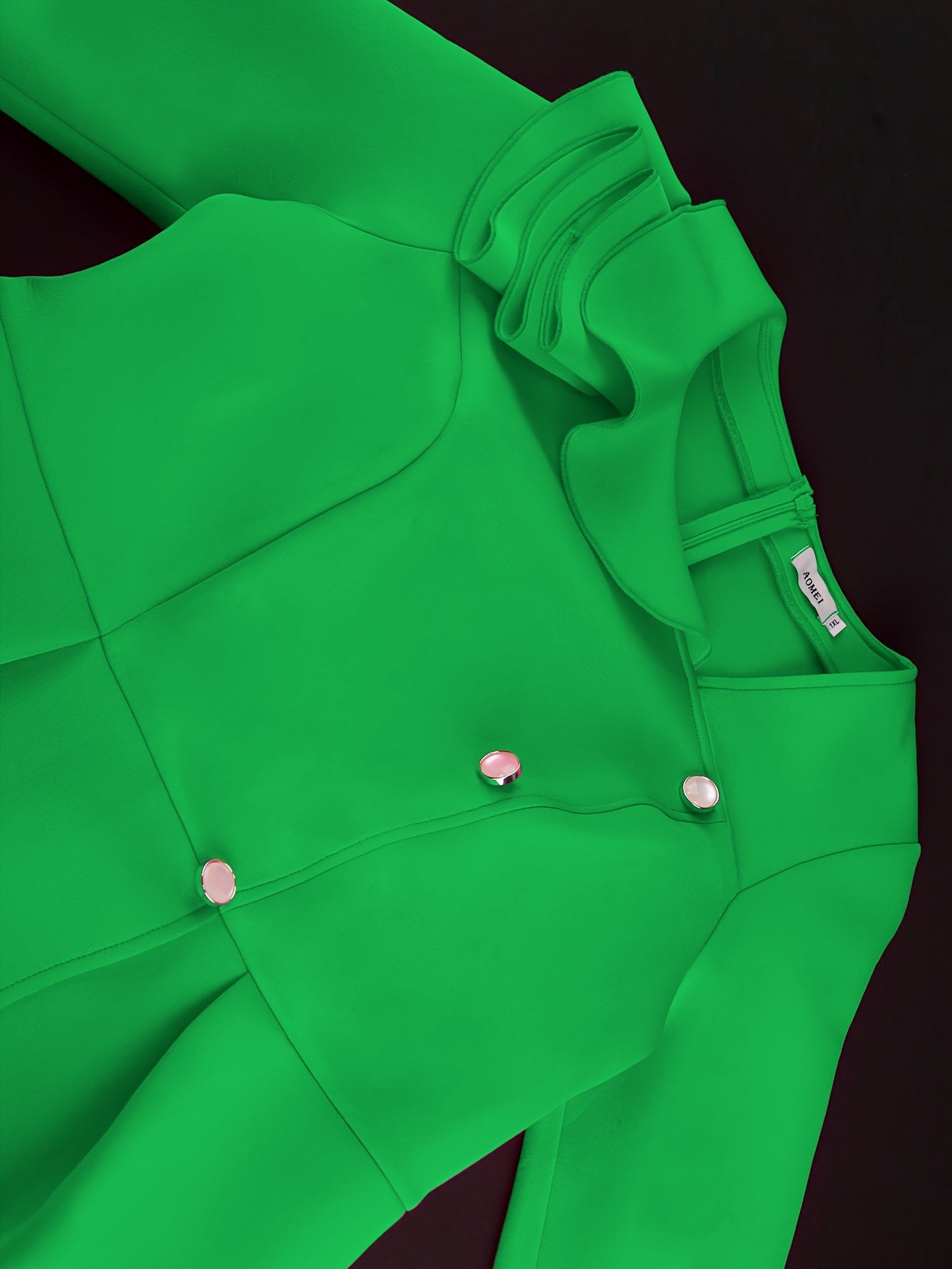 Women Green Faux Button-Up Bodycon Midi Dress with Ruffled Ruffle for Parties