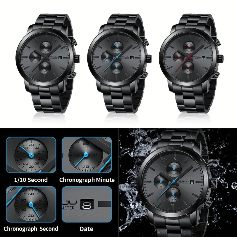 Reloj de cuarzo cronógrafo de acero inoxidable para hombre, estilo de negocios, analógico, resistente al agua IPX8