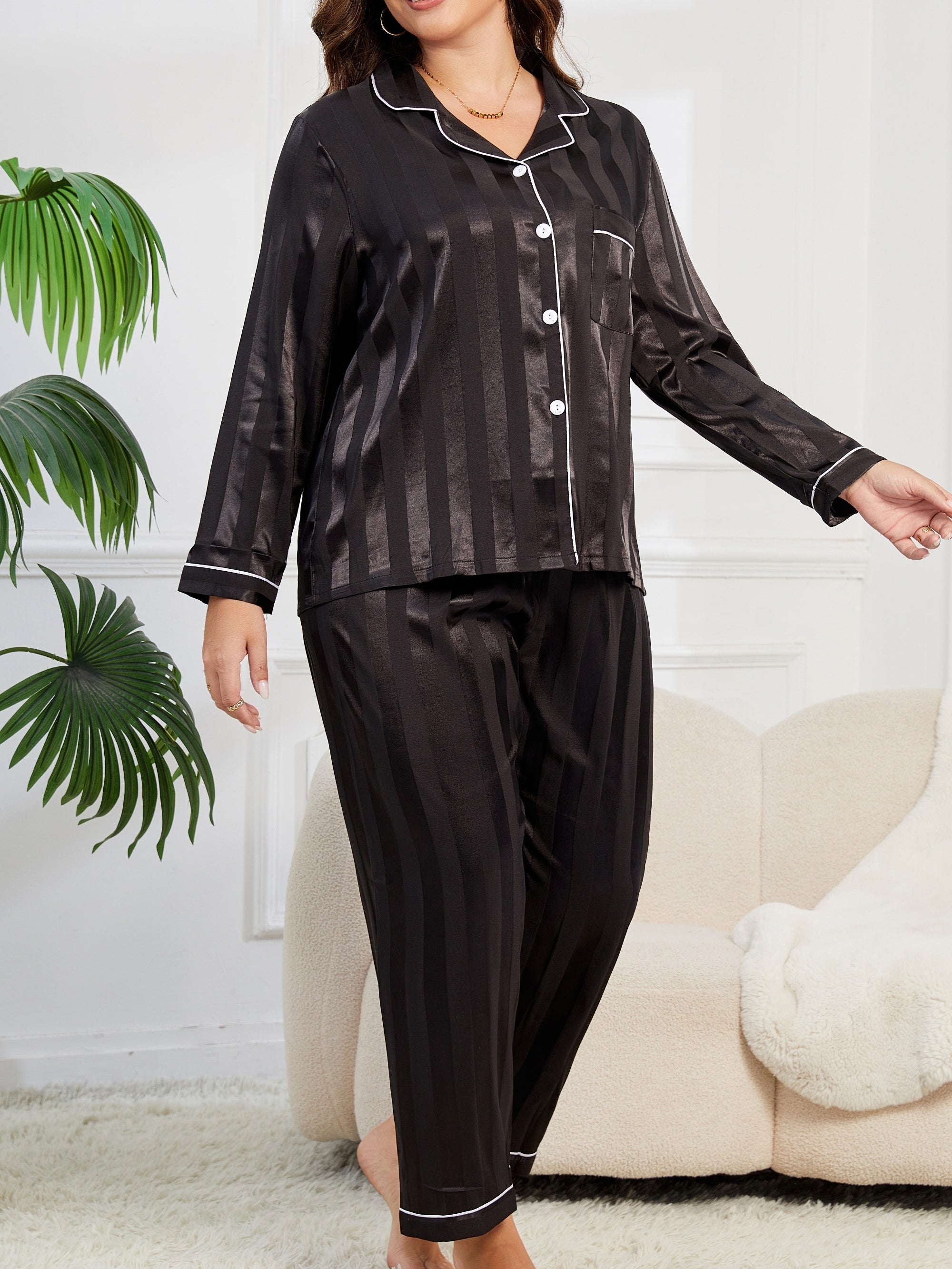 Women Long Sleeve Cotton Pajama Cardigan Set in Multiple Colors