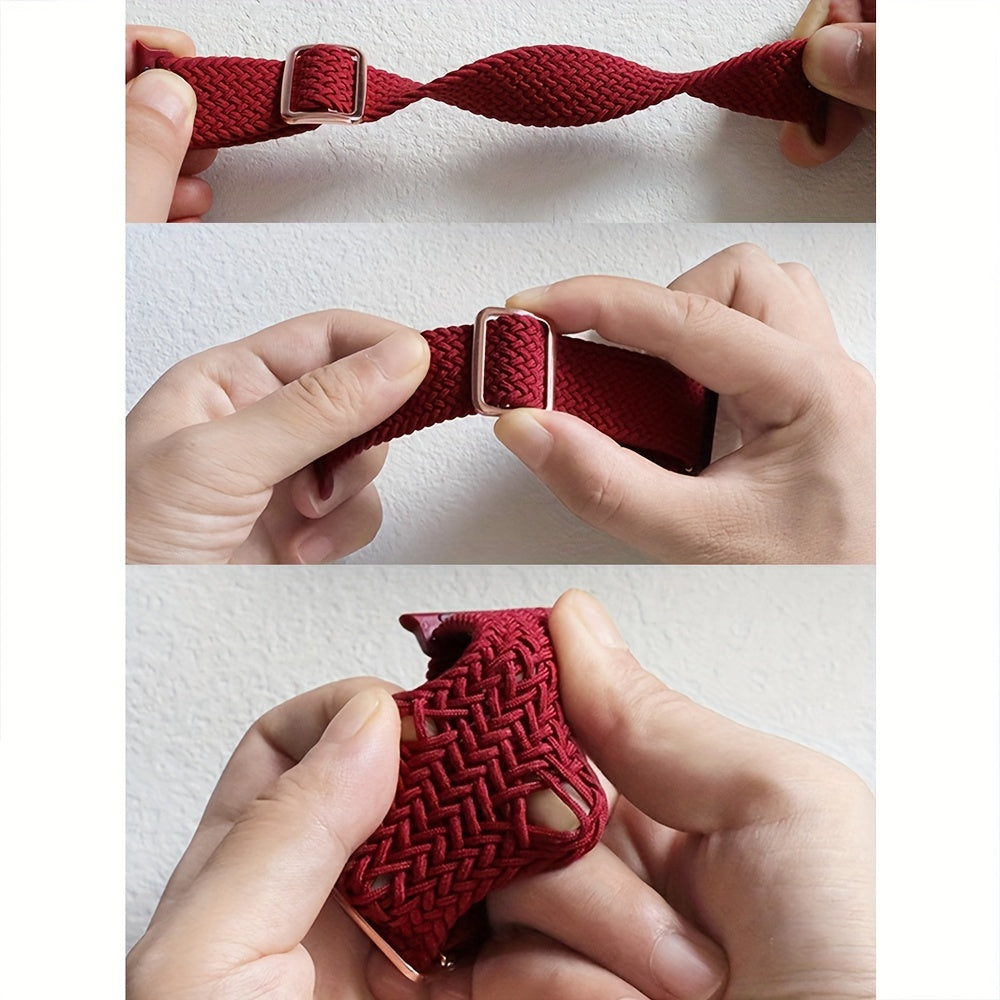 Adjustable Polyamide Watch Band Set with Breathable Elastic Woven Straps and Silicone Case for Apple Watch 38-49mm