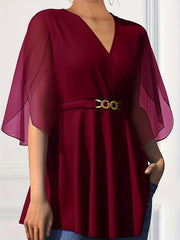 Women's Chiffon V-Neck Summer Top with Cinched Waist