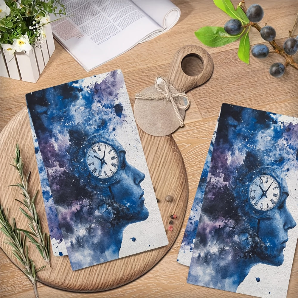 2-Pack Plush Kitchen Towels Cosmic Brain Space Design 16x24 Inches Absorbent