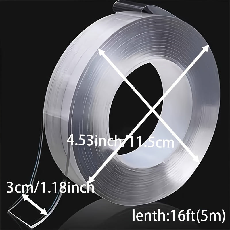 Прозрачная нанолента - моющаяся, многоразовая, двухсторонняя клейкая лента - нано-наклейка, не оставляющая следов - съемный универсальный клей для дисков