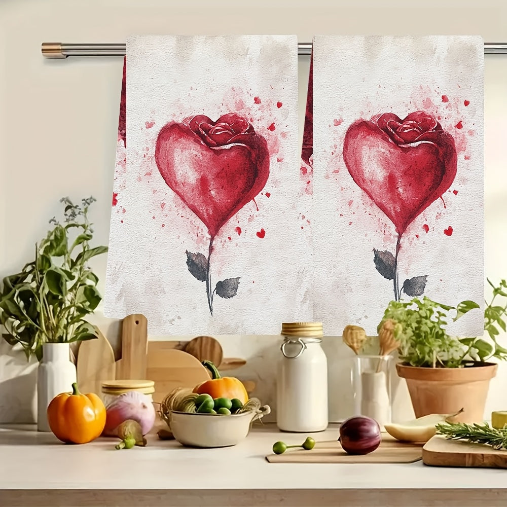 "Sevgi kuni mavzusidagi oshxona sochiqlari - 2 ta to'plam, yurak va gul dizayni bilan ultra yumshoq, yuqori so'riluvchi, mashinada yuvish mumkin, 40.64x60.96 sm - romantik uy bezaklari va idishlarni quritish uchun ideal."