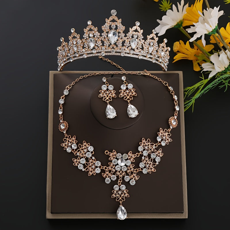 Bridal Crystal Tiara Set with Earrings and Necklace for Women and Girls Wedding Promenade