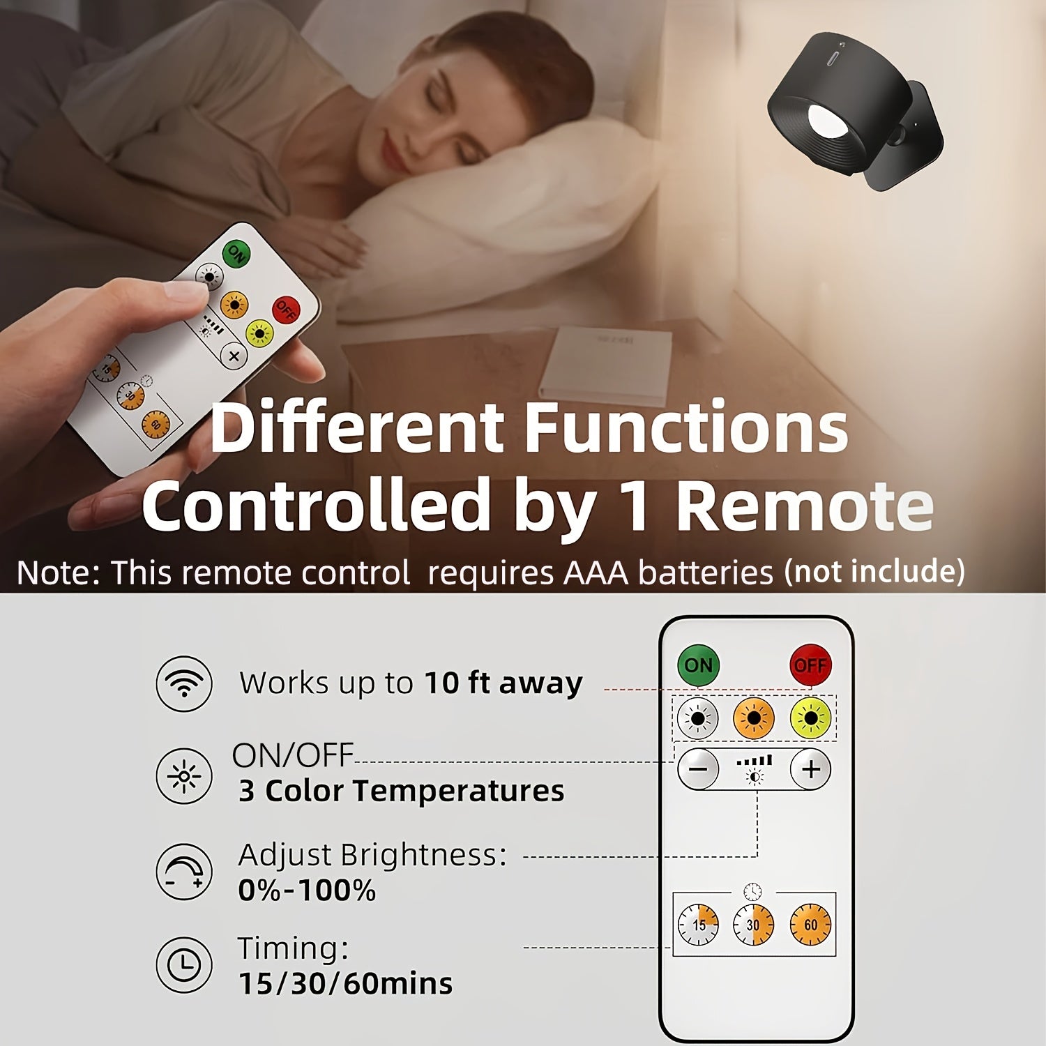 LED Wall Light with Rechargeable Battery, Adjustable Brightness and Color Temperature