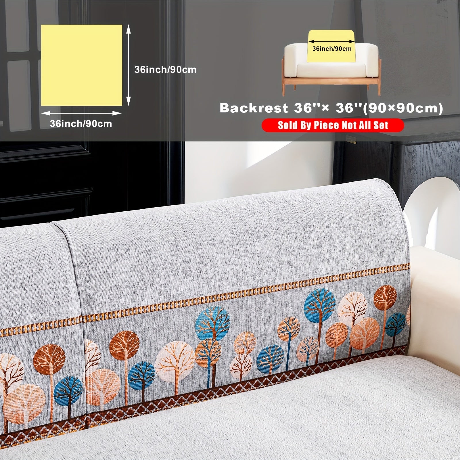 Chenille Sofa Cover with Tree Embroidery Pet-Friendly Slip-Resistant Easy to Clean Fits Various Sofa Sizes for Living Room and Home Decor
