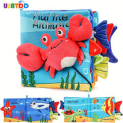 Yumshoq chaqaloq kitobi yuqori kontrastli dizayni bilan, krinkle mato, qorni vaqtida o'ynash uchun o'yinchoq