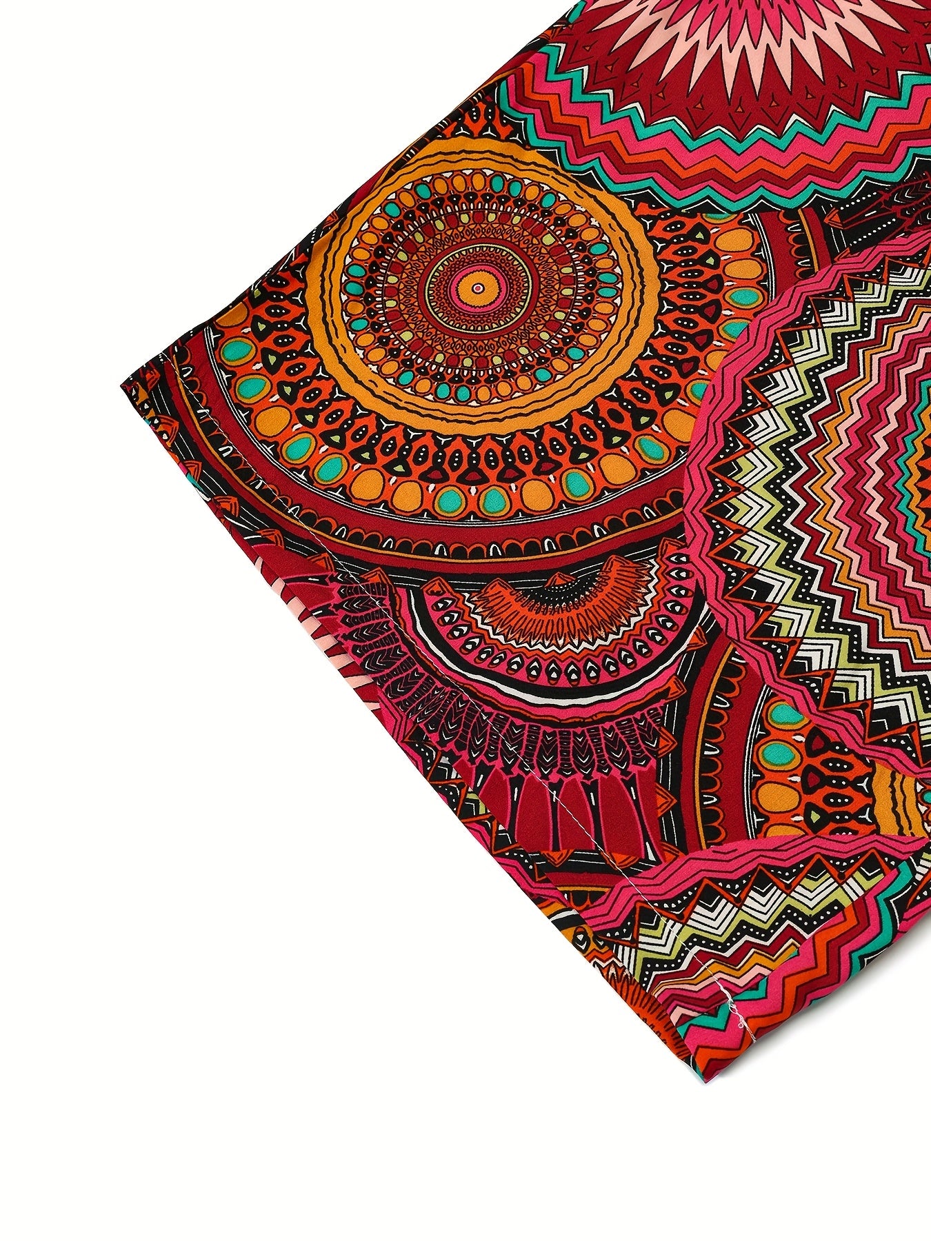 Women's Plus Size Bohemian Print Bermuda Shorts Summer Beachwear Vibrant Red Orange Black