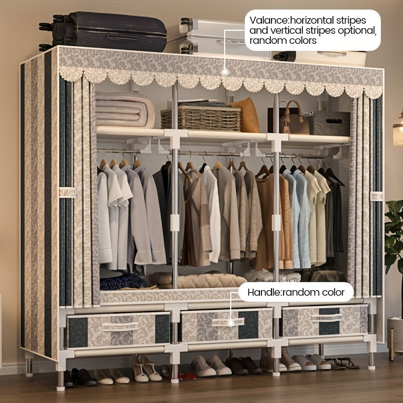 Минималистичный стальной шкаф с 6 полками, 3 ящиками и вешалкой