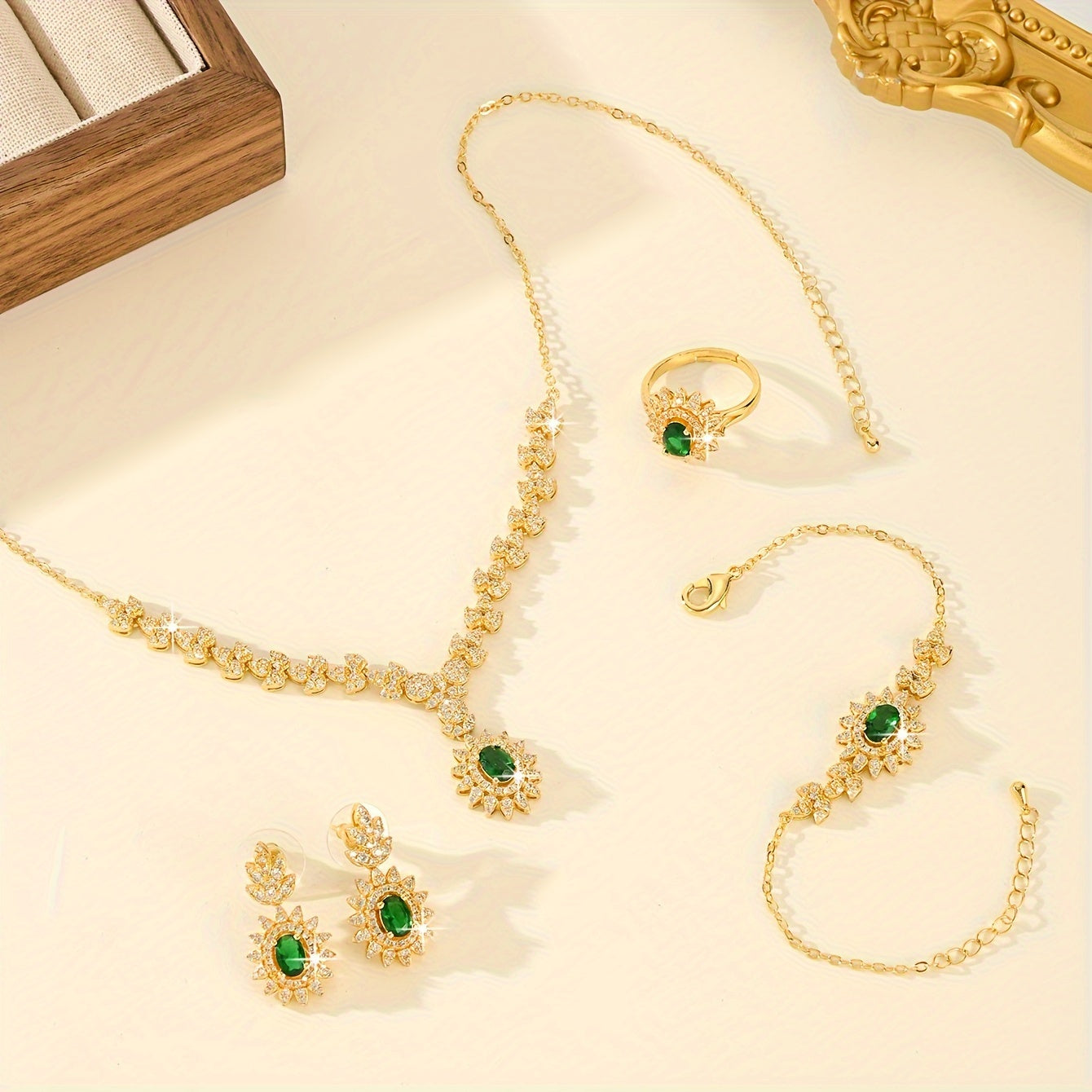 5-Piece Bridal Jewelry Set Necklace Earrings Bracelet Ring Cubic Zirconia Elegant Wedding Accessories