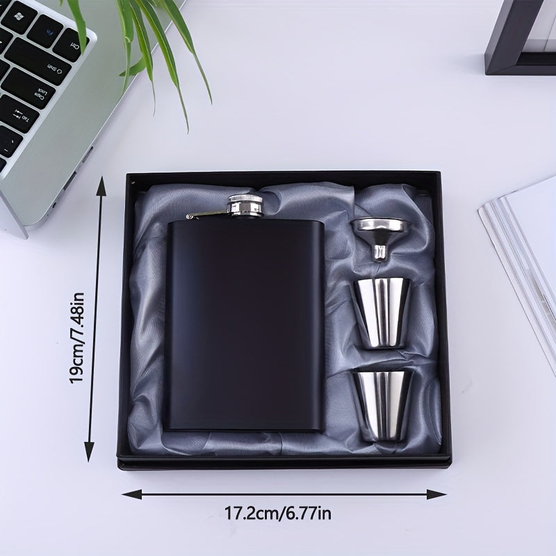 Men's 8oz Black Stainless Steel Wine Jug with 2 Glasses and Funnel for Camping