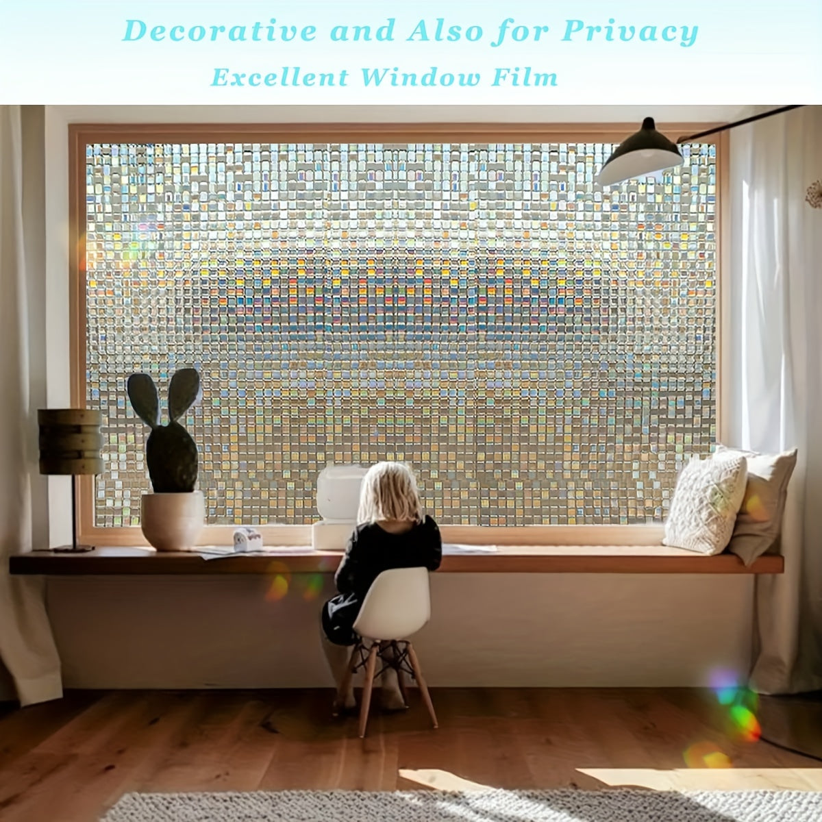 Removable Rainbow Window Tint UV Blocking Film Mosaic Design Static Cling