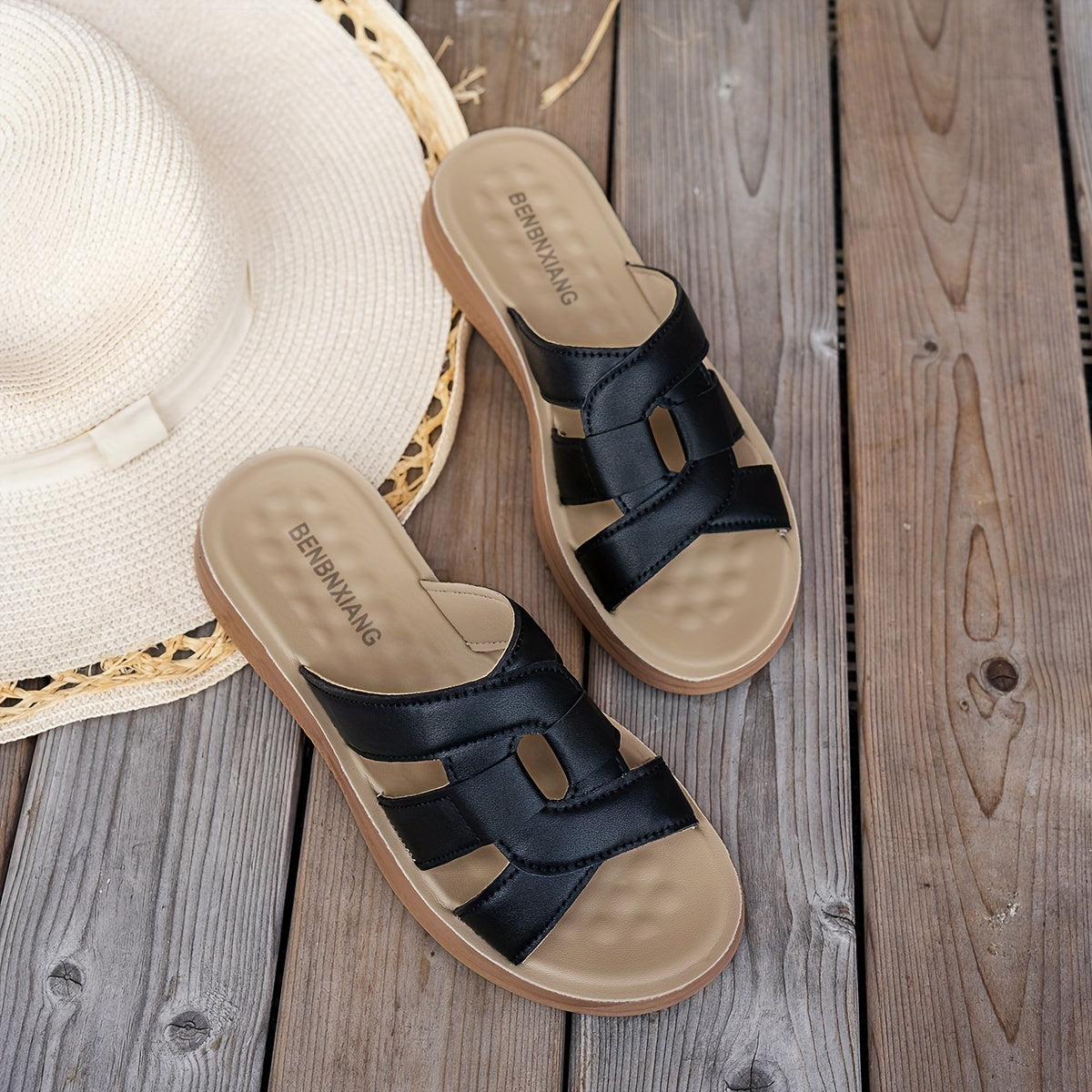 Women’s Open Toe Flat Summer Slide Sandals Lightweight Casual Shoes