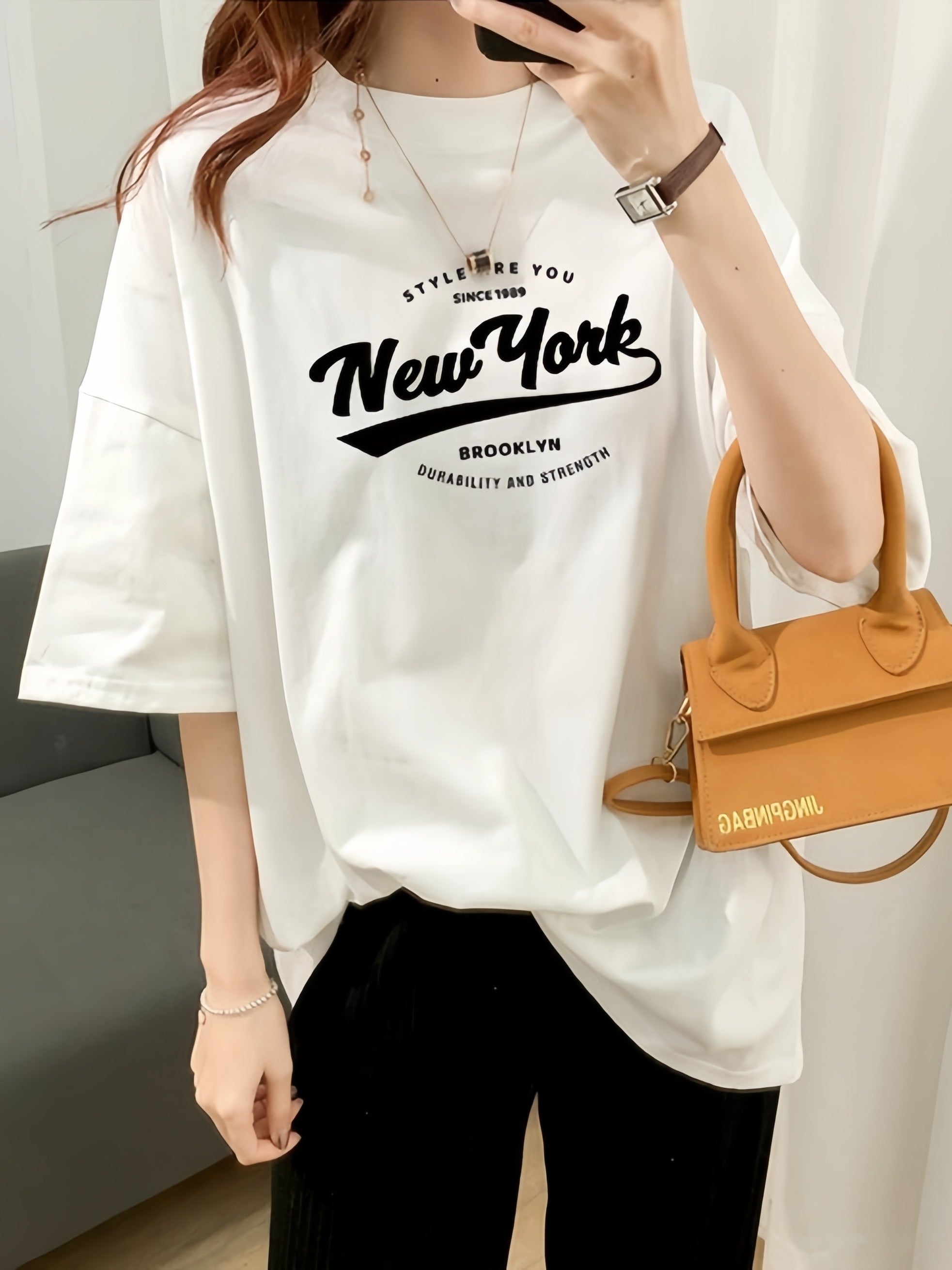Women's Cotton Letter Print T-Shirt for Summer and Spring Half Sleeve Casual Top