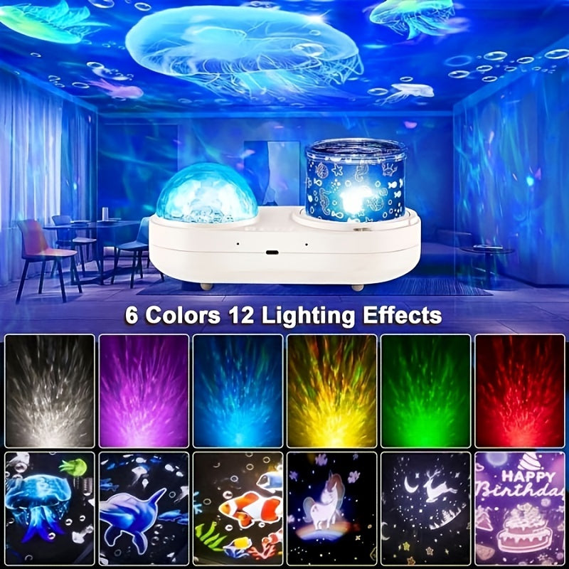 LED Night Light Projector with 360 Degree Rotation and 6 Color Ocean Light for Kids Bedroom