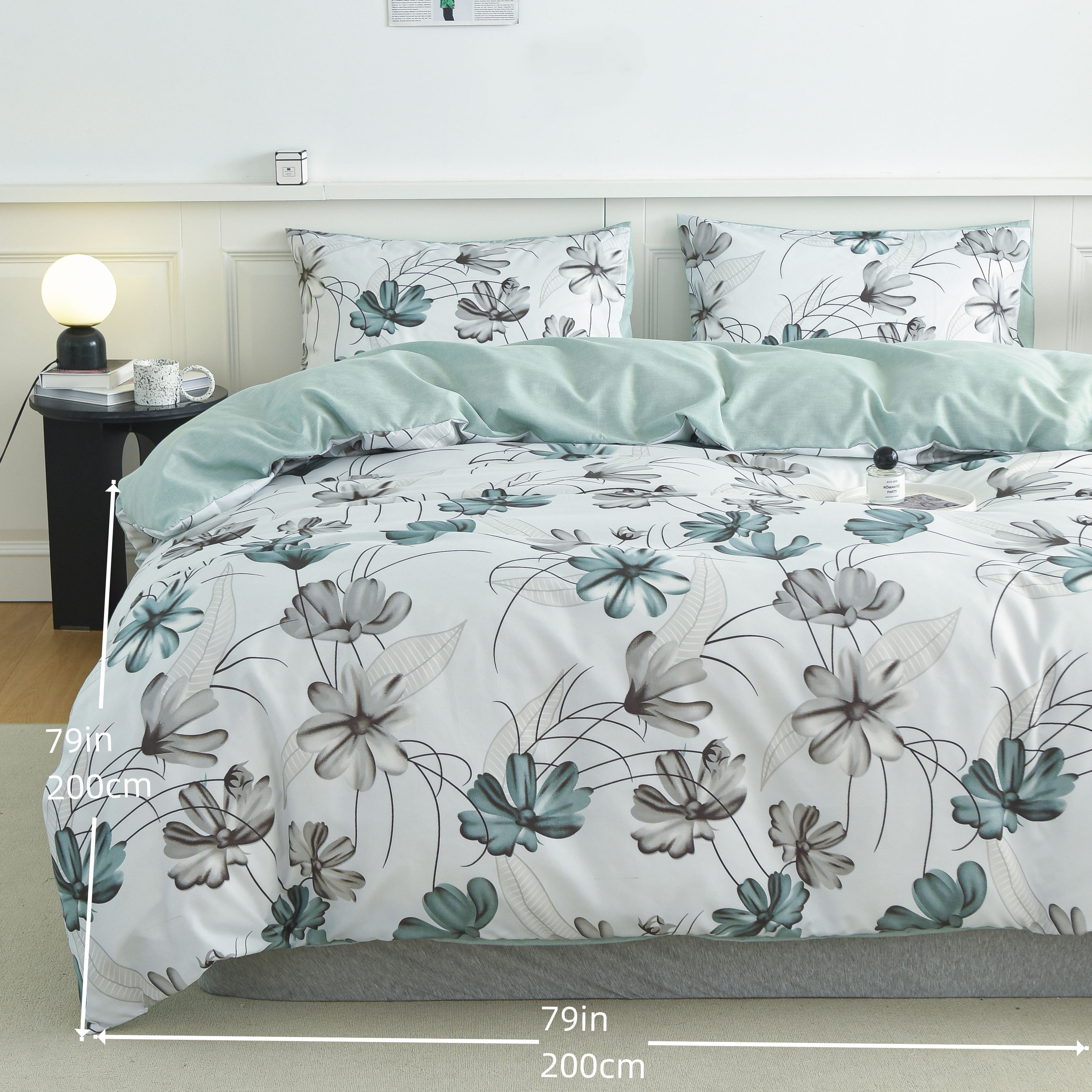 Flower Print Duvet Cover Set with Pillowcases Soft Cotton Bedding 3 Pieces