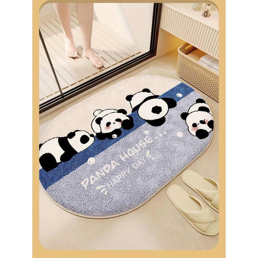 Festive Cartoon Panda Bathroom Mat Soft Absorbent Hand Washable Decor