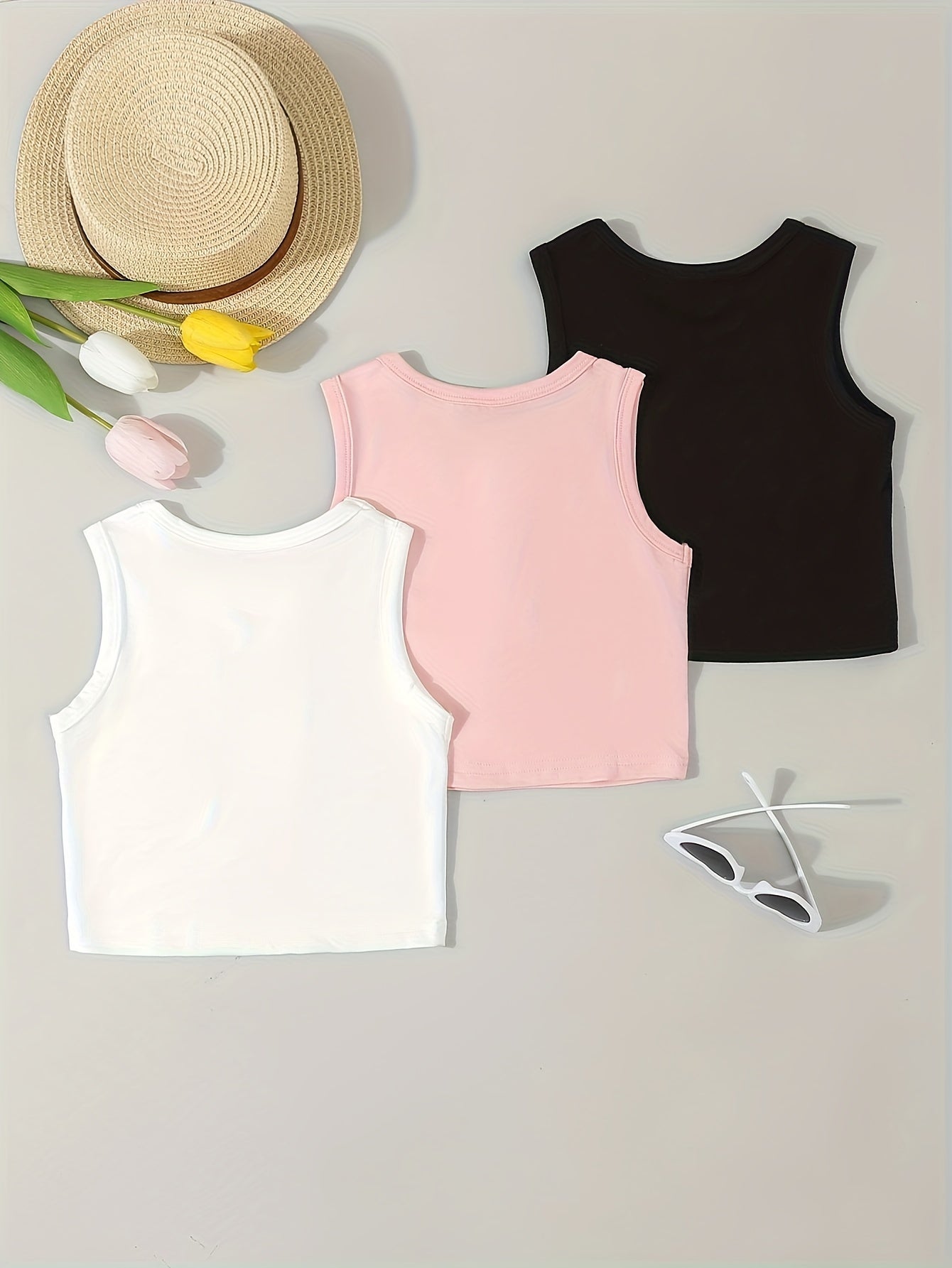 Girls' Summer Knit Vest 3-Pack Heart Pattern Casual Outfits for Ages 3+